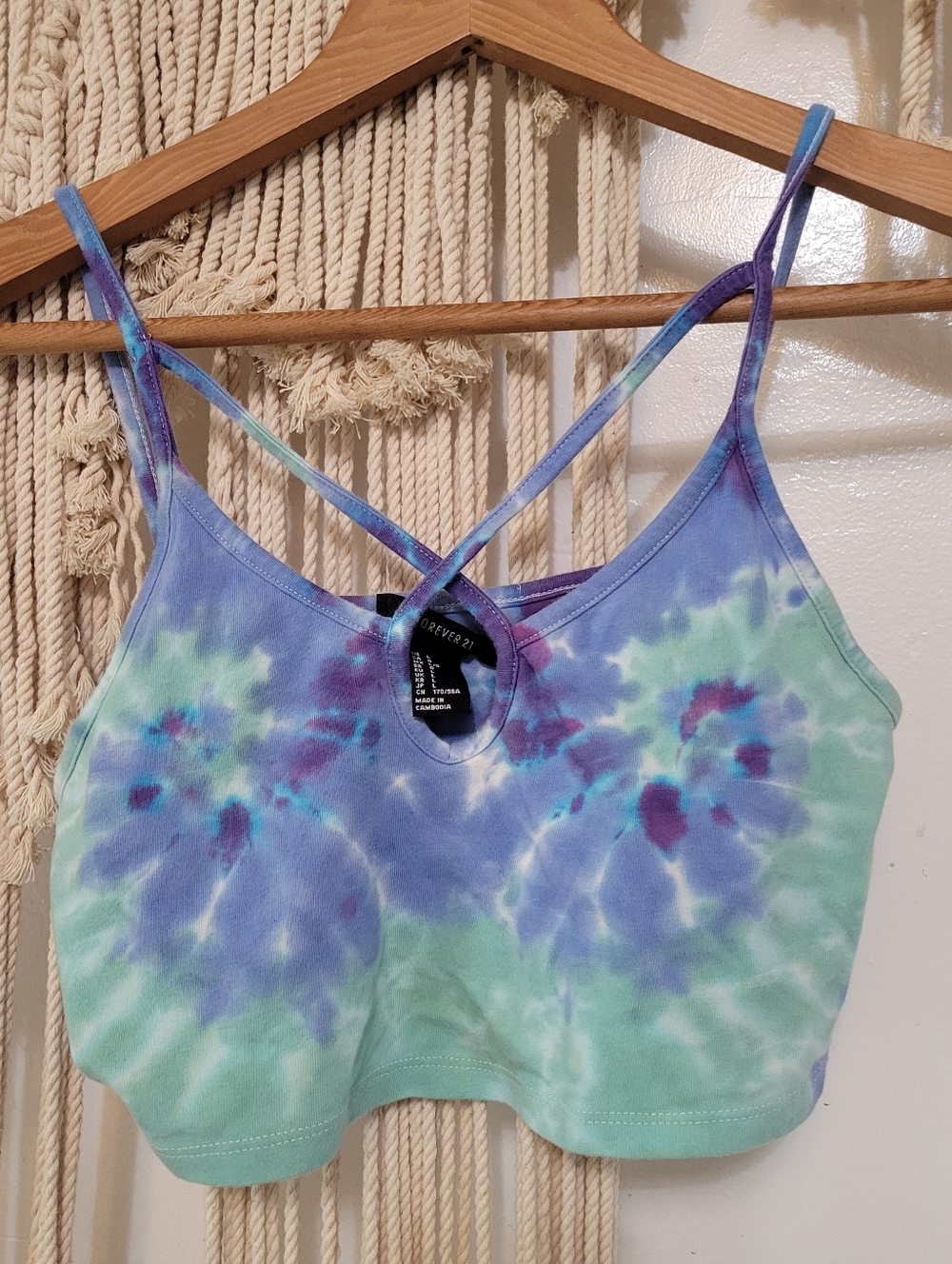 Tie Dye Cotton Strappy Crop Top - Size Large